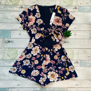 AQUA Tie-Front Floral Romper